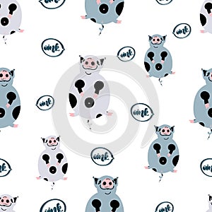 Fat cute pig seamless pattern.