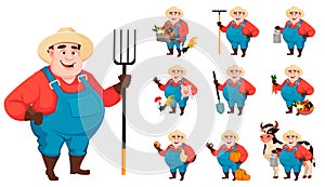 Fat farmer, agronomist, set of ten poses