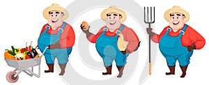 Fat farmer, agronomist, set of three poses