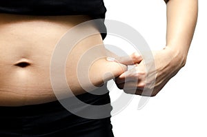 Fat female belly holding or pinching fat