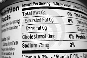 Fat-free food labeling, macro photo