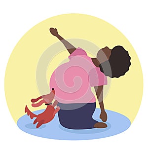 Fat funny african woman doing camel pose or ustrasana.