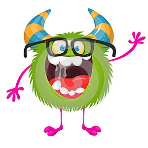 Fat and funny cartoon monster wearing eyeglases