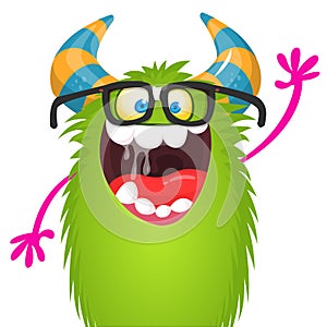 Fat and funny cartoon monster wearing eyeglases