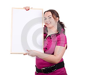 Fat girl with blank sign, billboard