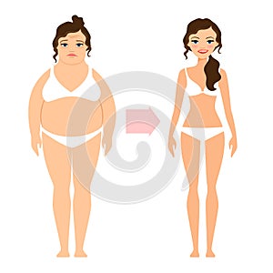 Fat lady and slim diet woman