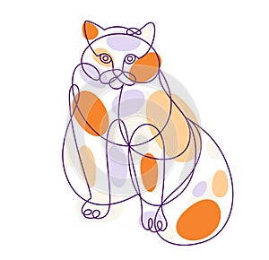 Fat and lazy cat line art vector illustration, linear drawing of pussycat relaxing. photo
