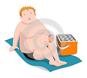 Fat man on the beach