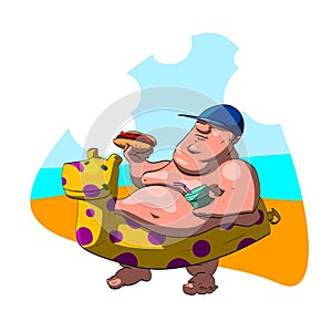 Fat man on the beach