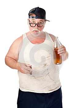 Fat man with beer