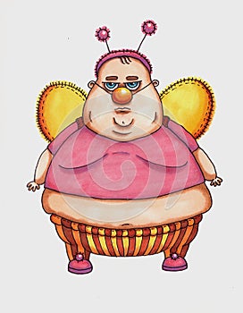 Fat man dressed of fairies. Raster illustration.