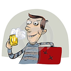 Fat man drinking beer