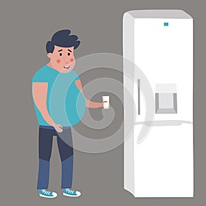 Fat man goes to the fridge. Vector illustration