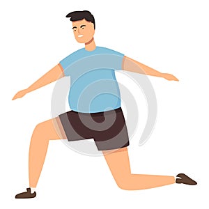 Fat man gym instructor icon cartoon vector. Unwell spring jog