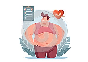 Fat man has heart complications. high blood pressure You have to take care of your body. Vector illustration