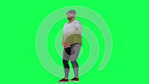 Fat man lifting heavy object from right view on green screen