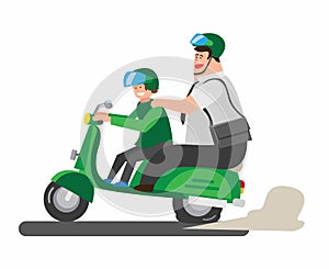 Fat man on motorcycle, go to work with online transportation in cartoon illustration  vector