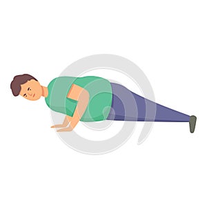 Fat man push ups icon cartoon vector. Sport gym activity