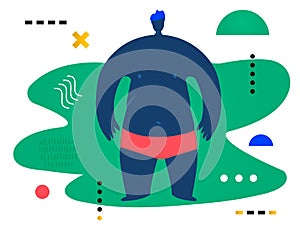 Fat man standing and watching forward. Creative vector illustration made in abstract composition