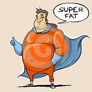 Fat man super hero. Colored. Sketch style
