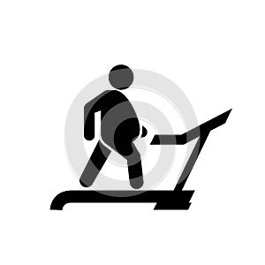 Fat man on treadmill icon, physical exercise to weight loss, diet and sport