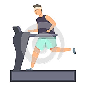 Fat man treadmill run icon cartoon vector. Gym workout