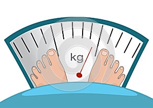 Fat man or woman standing on weight scale vector heavy weight