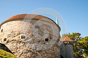 Fat Margarets ancient cannon tower at the entrance to the old town of Tallinn, Estonia