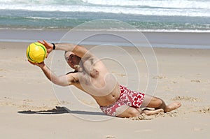 Fat men playing with a ball