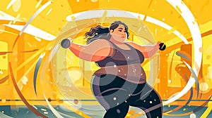 fat overweight woman exercising in the gym, concept of losing weight and healthy movement, banner, made with Generative