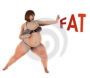Fat overweight woman fights for weight loss