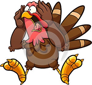 Fat scared cartoon screaming turkey