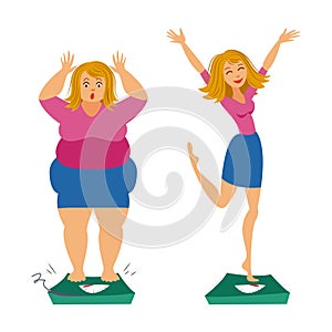 Fat and slim girls. Sadly thick woman and happy slender woman. photo