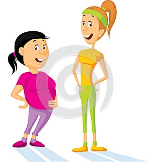 Fat and slim woman cartoon flat design illustration isolated