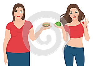 Fat and slim woman before and after weight loss