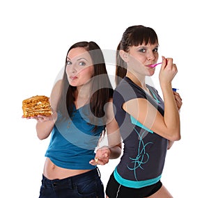 Fat and thin girls eatting