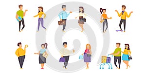 Fat and thin people flat vector illustrations set