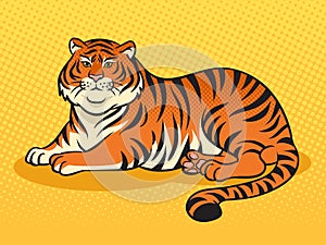 fat tiger comic book pop art vector illustration photo