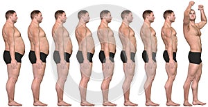 Fett auf der Vor nach  dreidimensional mann Gewicht verlust Erfolg 