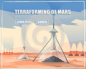 Fat vector web banner on the theme of astronomy, space exploration, colonization of Mars, Terraforming planet