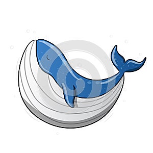 Fat whale white and blue style cartoon cute swimming close eyes peacefully and happily