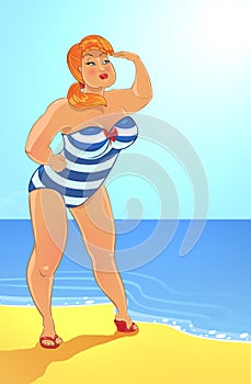 Fat woman on the beach