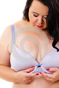 Fat woman big breast wearing bra
