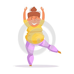 Fat woman dancing, fitness Vector. Cartoon. Isolated art Flat