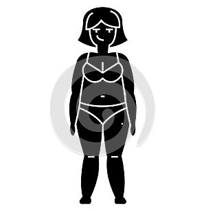 Fat woman, diet icon, vector illustration, sign on isolated background