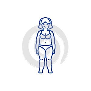 Fat woman,diet line icon concept. Fat woman,diet flat  vector symbol, sign, outline illustration.