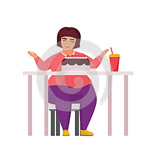 Fat woman eating fast food