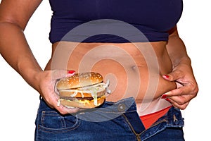 Fat woman with hamburger