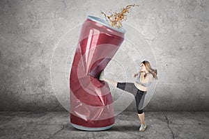 Fat woman refusing soft drink