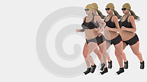 Fat woman running and loose weight become slim woman with steps